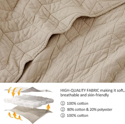 palassio Dark Beige Cotton Quilt Twin Size Bedding Sets with Pillow Sham, Lightweight Soft Bedspread Coverlet, Quilted Comforter Bed Cover for All Season, 2 Pieces, 68x86 inches