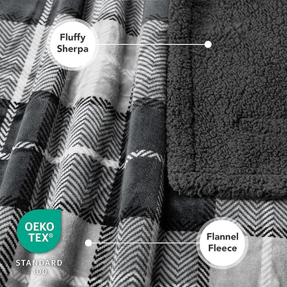 PetAmi Waterproof Dog Blanket for Bed, XL Dog Pet Blanket Couch Cover Protection, Sherpa Fleece Leakproof Bed Blanket for Crate Kennel Sofa Furniture Protector, Reversible Soft 80x60 Light Gray/Gray