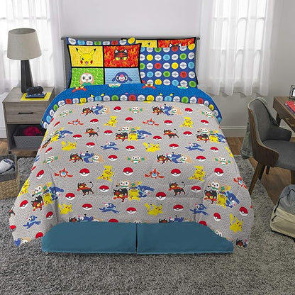 Pokemon Anime Kids Comforter and Sheet Set with Sham, 7 Piece Full Size, by Franco