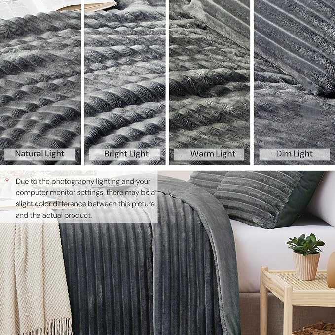 Geniospin Fleece Twin Comforter Set, Soft Fuzzy Twin Bedding Sets, 2-Pieces Grayish Blue Comforter Set for All Season, Warm Fluffy Comforter with 1 Pillow Case