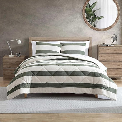 Nautica - Full/Queen Comforter Set, Soft Twill Plush Bedding with Matching Shams, Reverse to Micromink, Medium-Weight, Oeko-Tex Certified (Lawndale Green)
