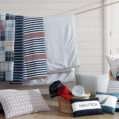 Nautica - King Comforter Set, Ultra Soft Bedding with a Woven Textured Feel, Medium Weight for Year Round Comfort, 3 Piece Bed Set with Matching Pillowcases (Kennedy Stripe Navy)