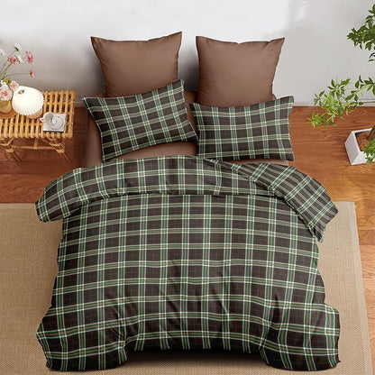Nayoroom Plaid Comforter Set Queen Size Vintage Green Brown Gingham Checkered Tartan Comforter 3 Pieces Soft Lightweight Farmhouse Dorm Bedding Set for All Seasons
