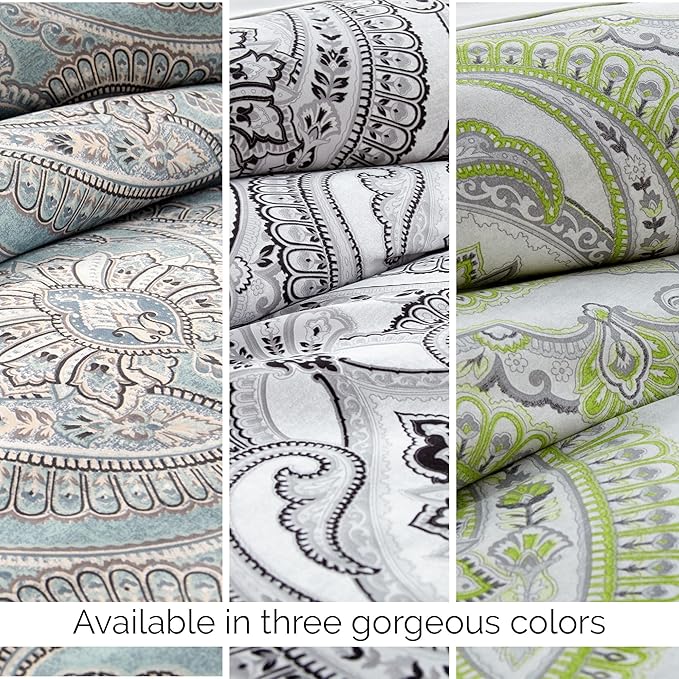 Southshore Fine Living, Inc. King Size Comforter Set, Down Alternative Boho Bedding, Paisley Print Bedspread, California/King Sized Comforter with 2 Matching Shams, Pure Melody Aqua