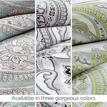 Southshore Fine Living, Inc. King Size Comforter Set, Down Alternative Boho Bedding, Paisley Print Bedspread, California/King Sized Comforter with 2 Matching Shams, Pure Melody Aqua