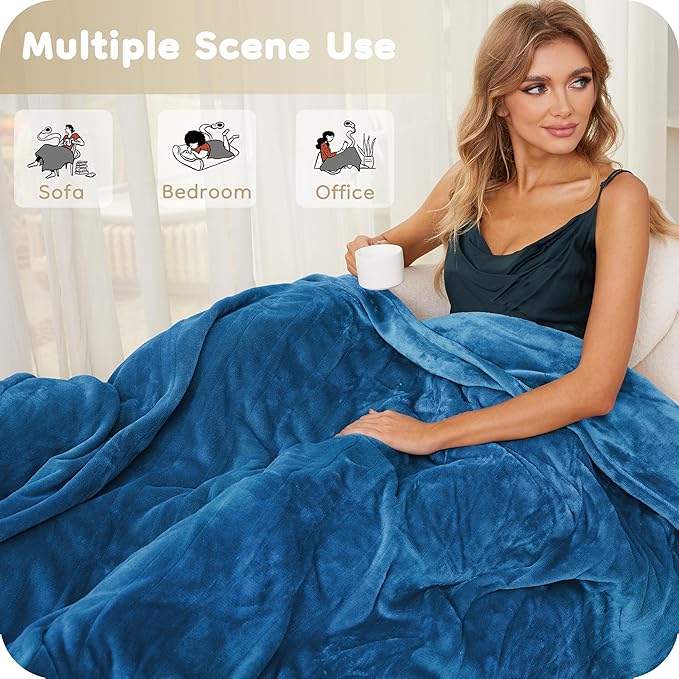 Electric Heated Blanket Queen Size 84"×90", Comfortable & Luxurious Flannel, 4 Heating Levels & 10 H Auto Shut Off, Lake Blue