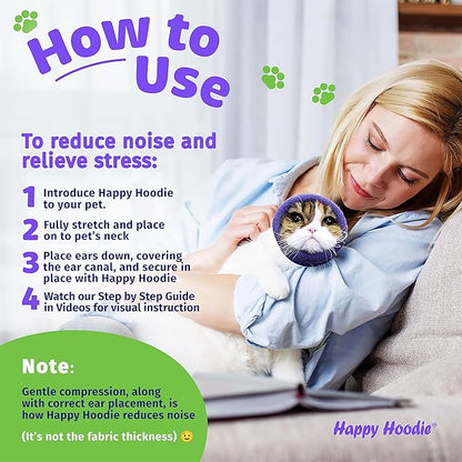 Happy Hoodie The Original Dog & Cat Calming Band - American Brand - Anxiety Relief/Noise Protection - Grooming - Thunder - Fireworks (Large, Black) - Since 2008