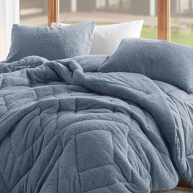 Comfort Spaces Twin Comforter Set Reversible Feather-Soft Plush Comforters for Twin Size Bed All Season Lightweight Shearling Fleece Sherpa Comforter Twin Size Bed Set, Twin/Twin XL, Blue 2 Piece