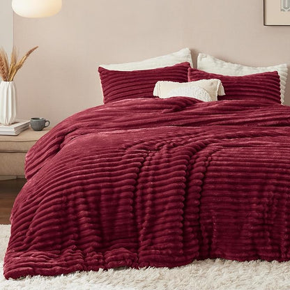 Bedsure Twin/Twin XL Comforter Set - GentleSoft™ 2 Pieces Fluffy Double-Side Fleece Comforter Set, Cozy Striped Room Decor Aesthetic, Luxury Red Twin Bedding with 1 Pillowcase, 68x88 Inches