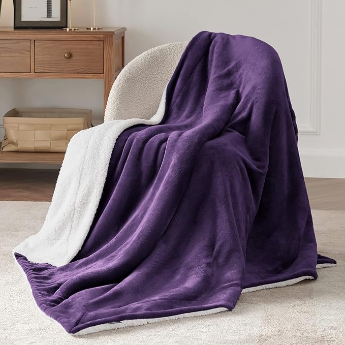 Bedsure GentleSoft Sherpa Fleece Throw Blanket for Couch - Thick and Warm Throw Gifts for Women and Girls, Soft Fuzzy Plush Christmas Blanket for Winter, Non-Heated, Purple, 50x60 Inches