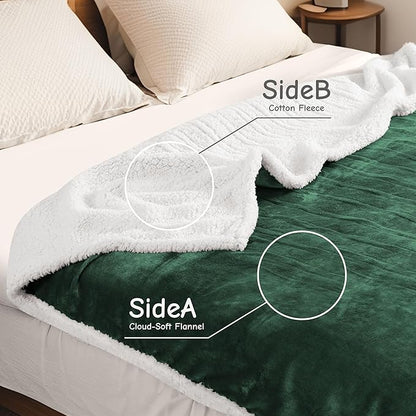 Electric Heated Blanket Throw Size 50"x60", Soft Flannel with Overheat Protection, 9 Adjustable Heat Settings & 10-Hour Auto-Off Timer, Fast Heating for Winter Comfort, Dark Green