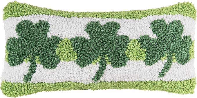 C&F Home Trio 3 Leaf Clovers St. Patrick's Day Hooked Small Petite Mini Accent Pillow 6" x 12" St Pattys Day Ireland Irish Shamrocks Spring Springtime Home Living Room Sofa Couch Chair Decor