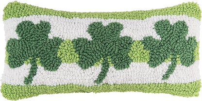 C&F Home Trio 3 Leaf Clovers St. Patrick's Day Hooked Small Petite Mini Accent Pillow 6" x 12" St Pattys Day Ireland Irish Shamrocks Spring Springtime Home Living Room Sofa Couch Chair Decor