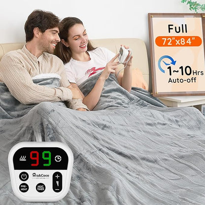 Mia&Coco Heated Blanket Full Size -72"x84" Flannel Electric Blanket,10 Heat Levels, 10-Hour Auto-Off,Fast Heating,Overheat Protection,Machine Washable, Soft Heating Blanket for Home and Office (Gray)