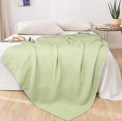 Glamburg 100% Cotton Thermal Twin Blanket, Breathable Waffle Blanket, All Season Sage Green