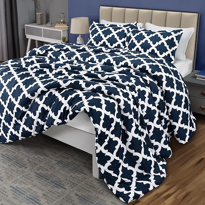 King Comforter Set 3 Piece Navy by Utopia Bedding, Printed Comforters King Size, Bedding Comforters Sets, Down Alternative Soft Bed Set, 1 Comforter (90 x 102 inches) 2 Pillow Shams (20 x 36 inches)
