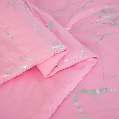 MWMWMW Pink Comforter Set Queen, Marbling Silver Glitter Bedding Set, 3Pcs Pink Queen Bedding Sets for Girls Women (1 Comforter, 2 Pillowcases)