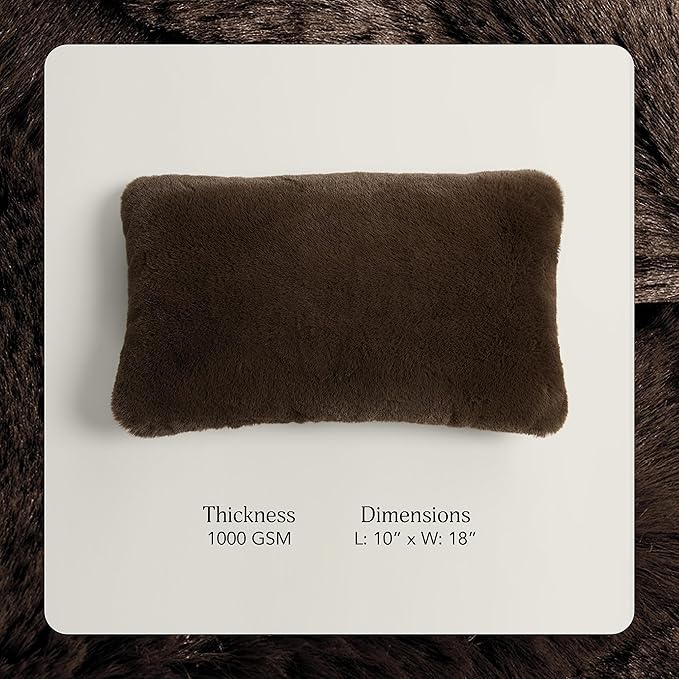 UnHide Squish Lumbar Pillow - Faux Fur Pillow - Extra Soft Throw Pillow - Rectangular Shaped, Polyester Fill - Machine Washable - Perfect for Living Room Or Bedroom - 10” x 18” - Chocolate
