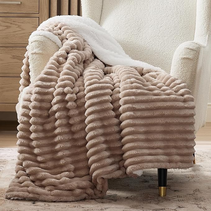 Bedsure Sherpa Throw Blanket for Couch - Super Soft, Cozy Fleece Thick Warm Blanket for Winter, GentleSoft Plush & Fluffy Christmas Throw Gift for Women, Room Decor, Mocha Meringue, 50x60 Inches