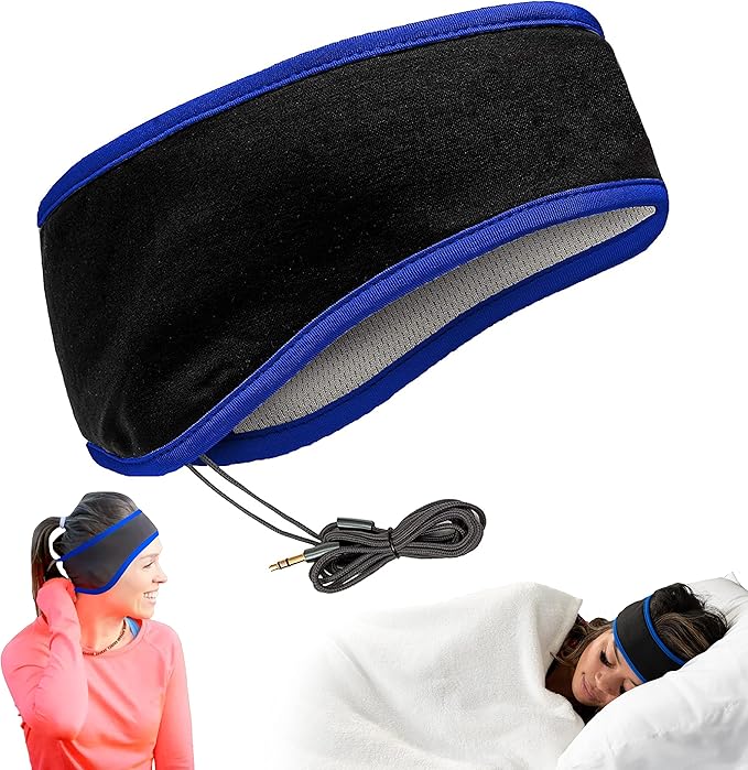 CozyPhones Sleep Headphones - Over Ear Headphones from Ultra Thin Cool Mesh Wired for Side Sleepers, Meditation, Running, Laptop, and Phone - Blue