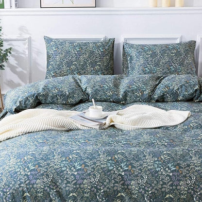 mixinni Queen Comforter Set Blue Wildflower Queen Size 3 Pieces Comforter Set for Him and Her, 1 Soft Fluffy Flower Comforter and 2 Pillowcases for All Season-Queen Size