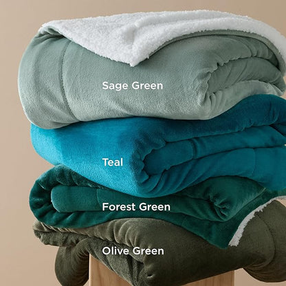 Bedsure GentleSoft Sherpa Fleece Throw Blanket Twin Size for Couch - Thick and Warm Throw for Women and Men, Soft Fuzzy Plush Twin Blanket for Winter, Non-Heated, Olive Green, 60x80 Inches