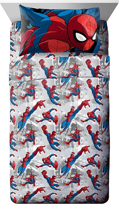 Jay Franco Marvel Spiderman Burst 5 Piece Full Bed Set - Includes Reversible Comforter & Sheet Set - Bedding - Super Soft Fade Resistant Microfiber (Official Marvel Product)