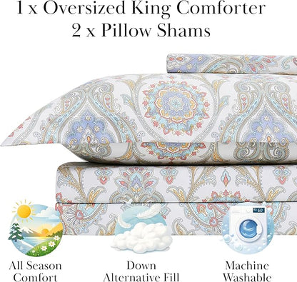 Southshore Fine Living, Inc. Boho Paisley Bedding - King Comforter Set, Premium Bedding, All-Season Down Alternative, Oversized 3-Piece Comforter Set, King/California Size, Aqua