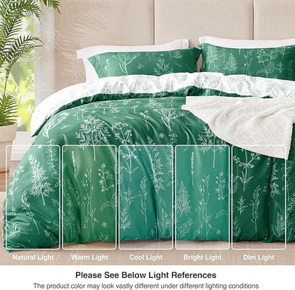 Love's cabin Emerald Twin Comforter Set - Twin XL Size Comforter Set Dorm Bedding, 2 Pieces Cute Floral Bedding, Soft Reversible Flowers Comforter, 1 Comforter & 1 Pillow Sham