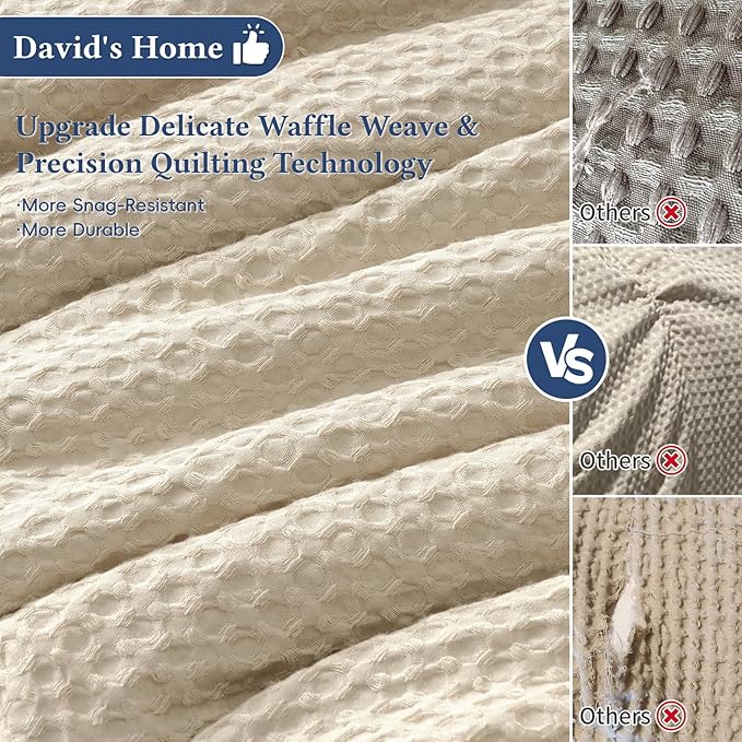 David's Home Waffle Weave Comforter Set 3PCS California King Size, Soft Breathable Lightweight Skin-Friendly Warm for All Season, Elegant Aesthetic Home Decor Bedding Set with Pillow Shams, Linen