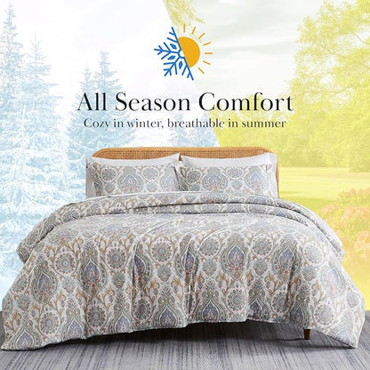 Southshore Fine Living, Inc. Boho Paisley Collection - Queen Comforter Set, Premium Bedding, All-Season Down Alternative, Lightweight Coverlet, Oversized 3-Piece Fluffy Comforter Queen/Full Size, Aqua