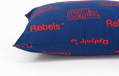 College Covers Everything Comfy Ole Miss Rebels Pillowcase, Body Pillow, 20" x 60", Includes 1 Pillowcase
