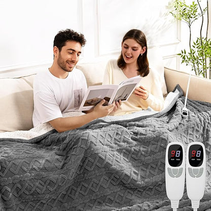Heated Blanket Electric Queen Size 84"x90" Grey - Soft Thick Sherpa Electric Blanket with 9 Heat Levels and 1-10 Hours Timer Auto Off, Washable & ETL Certified, Gifts for Women - Grey