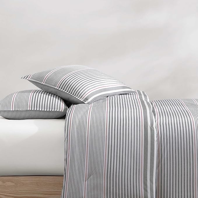 Tommy Hilfiger - King Comforter Set, Cotton Textured Bedding with Matching Shams, Medium Weight Bed Set, Oeko-TEX Certified (Danbury Stripe Blue)