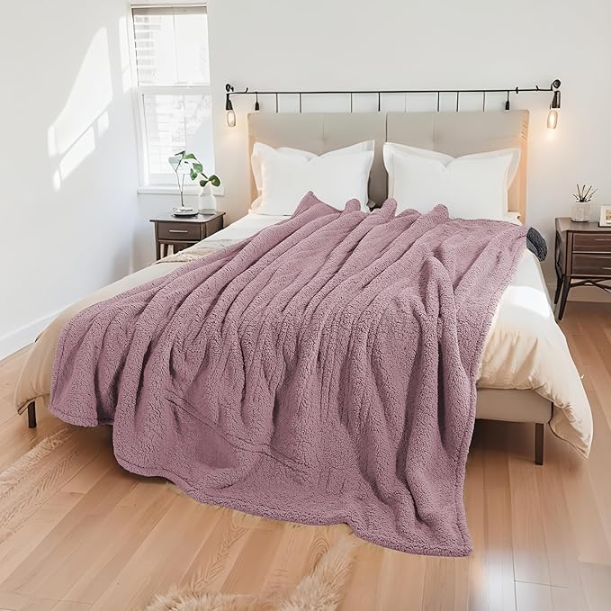 Electric Heated Blanket Full Size 72"×84" with 9 Heating Levels & 1-10Hs Auto Off，Double Sided Plush Sherpa, Energy Efficient, Machine Washable, for Couch & Bed, Light Purple