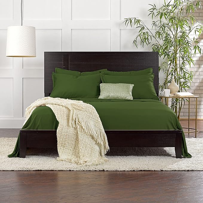 Pure Bamboo Full Sheets, Genuine 100% Organic Viscose Derived from Bamboo Bed Sheet Set, Luxuriously Soft & Cooling, Double Stitching, 2 Year Quality Promise (Full, Pesto)
