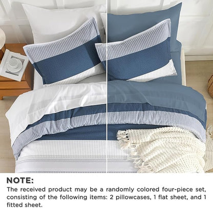 Andency King Size Comforter Set Mineral Blue - 7 Pieces Blue Striped Lightweight Bed in a Bag, Soft Microfiber Reversible Bedding Set with Comforter, Fitted & Flat Sheet, Pillowcases & Shams