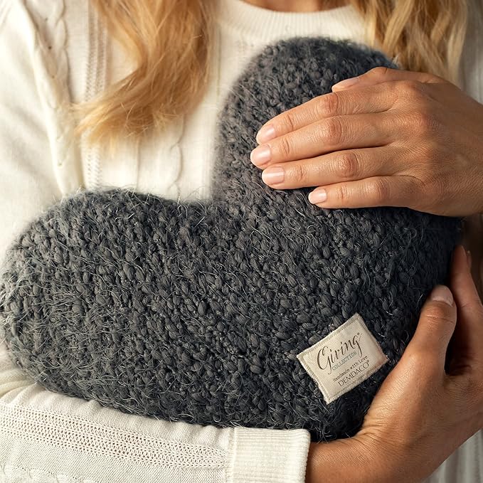 DEMDACO Charcoal Grey Giving Heart 11 x 10 Plush Polyester Decorative Throw Pillow