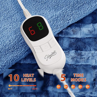 Homemate Heated Blanket Electric Throw - 50"x60" Heating Blanket Throw 1/2/4/6/8 Hours Auto-Off 10 Heat Levels Over-Heat Protection Luxury Faux Fur Sherpa ETL Certification