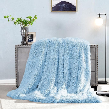 JONIYEAR Extra Large Decorative Fluffy Faux Fur Blanket Full Size 71" x 80", Soft Luxury Lightweight Furry Blankets, Accent Cozy Shaggy Plush Fuzzy Blankets for Bed, Thick Warm Winter Blanket, Blue