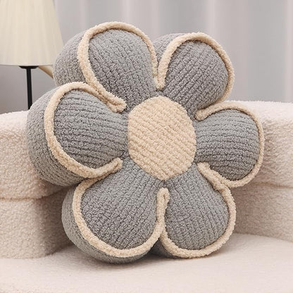 Gray Flower Pillow Decorative Preppy Throw Pillows 16" Cute Soft Floor Cushion for Couch Bed Chair Girls Room Bedroom Decor Aesthetic (1, Grey, 16 Inch)