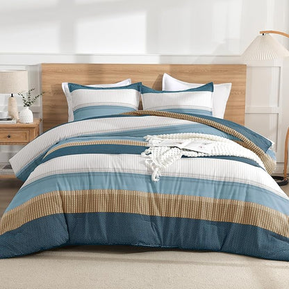 Litanika Comforter Set Twin/Twin XL Green Yellow - 2 Pieces Lightweight Colorblock Stripe Fluffy Bedding Comforter Sets, All Season Bed Set