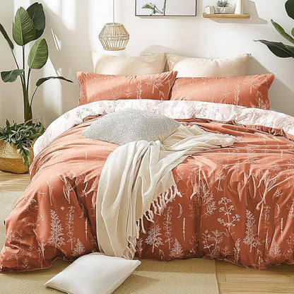 Love's cabin Terracotta Twin Comforter Set - Twin XL Size Comforter Set Dorm Bedding, 2 Pieces Cute Floral Bedding, Soft Reversible Flowers Comforter, 1 Comforter & 1 Pillow Sham
