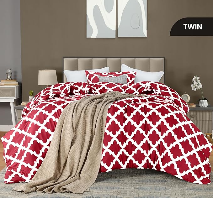 Twin Comforter Set 2 Piece Red by Utopia Bedding, Printed Comforters Twin Size, Bedding Comforters Sets, Down Alternative Soft Bed Set, 1 Comforter (64 x 88 inches) 1 Pillow Shams (20 x 26 inches)