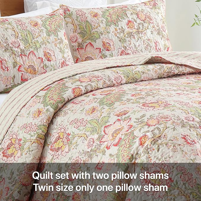 Quilt Set King Size Floral Patchwork Quilted, Soft Comforter Set Bedding Sets, Coverlet Bedspread Decorative Quilts with 2 Pillow Shams, (90"x104", 3 Pieces)