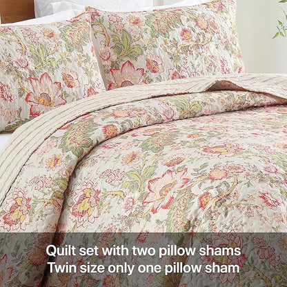 Quilt Set King Size Floral Patchwork Quilted, Soft Comforter Set Bedding Sets, Coverlet Bedspread Decorative Quilts with 2 Pillow Shams, (90"x104", 3 Pieces)