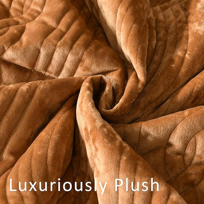 Homzard Velvet Golden Brown King Size Comforter Set, King Size Quilt Set Velvet Quilt Bedding Set, Soft Bedspread Coverlet, Luxury Bedding for All Season,3 Pieces Bed Set