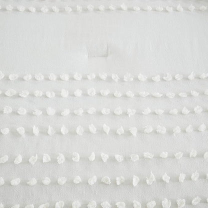 Comfort Spaces Cotton Comforter Set Jacquard Pom-Pom Tufts Design, Down Alternative, All Season Modern Bedding, Matching Shams, Full/Queen, Phillips, Ivory