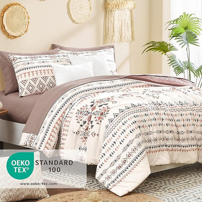 Geniospin King Size Comforter Set- 7 Pieces Boho Bed in a Bag, Western Bedding Set for All Seasons, Reversible Aztec Bedding, Lightweight Comforter Bed Set with Sheets, Pillowcases & Shams