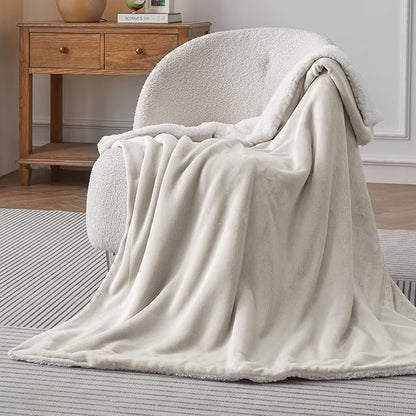 Bedsure GentleSoft Sherpa Fleece Throw Blanket for Couch - Thick and Warm Throw for Women and Men, Soft Fuzzy Plush Blanket for Winter, Non-Heated, Linen, 50x60 Inches